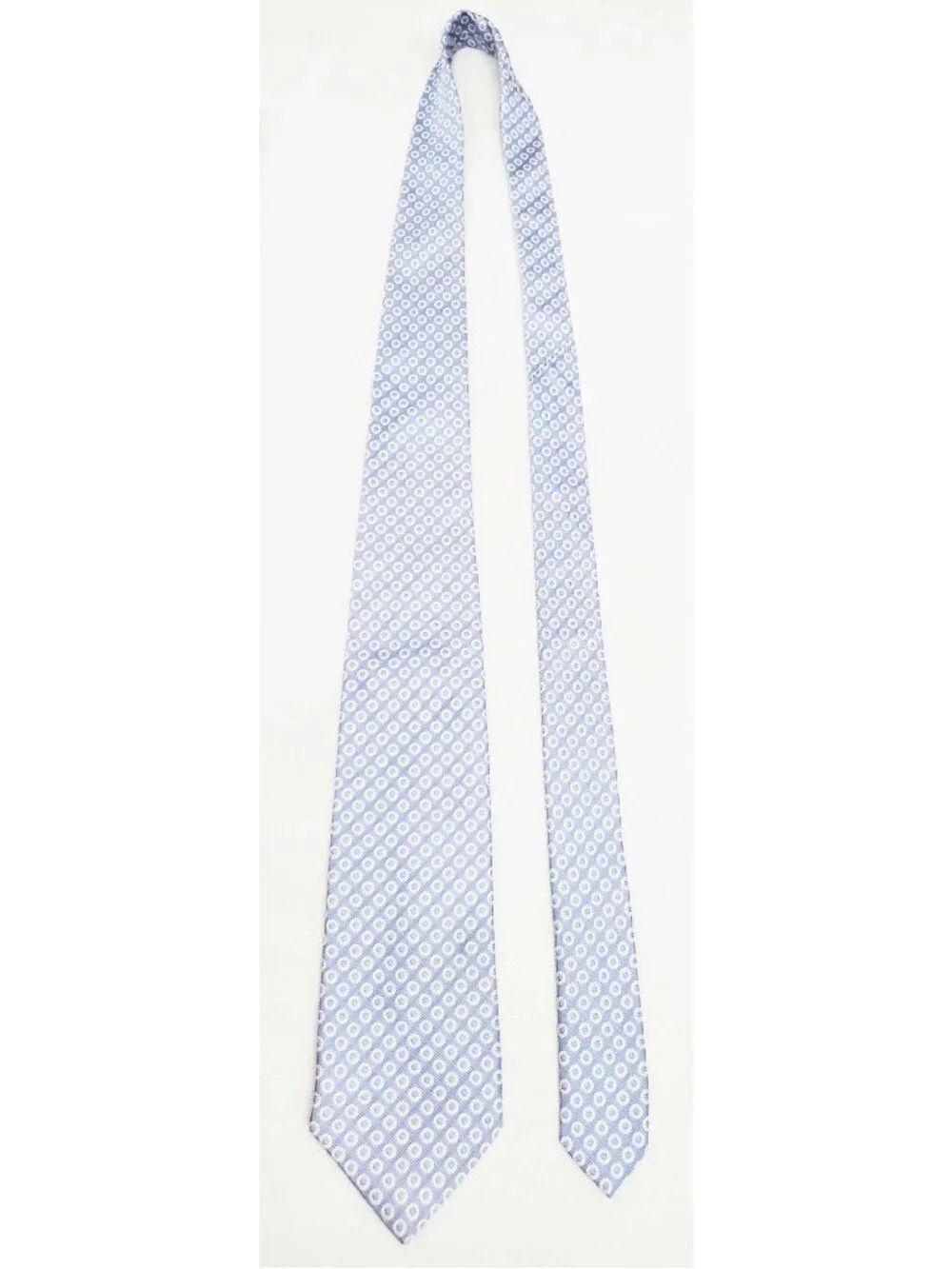 Drake's Drakes Men's Blue White Silk Brocade Circle Polka Dot Medallion Tie
